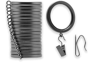 BlastHome Luxury Curtain Rings – Premium Metal with Quiet, Smooth Nylon Inserts – Pinhooks and Clips Included – 1 1/2" Inside Diameter – 18 Rings for Two Standard Curtains – Matte Graphite