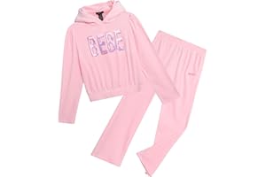 bebe Girls Sweatpants Set - 2 Piece Velour Athletic Hoodie Sweatshirt and Wide Leg Kids Sweatpants Activewear Set