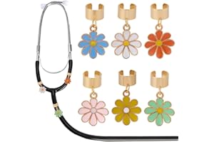 SOFPLATE 6Pcs 6 Colors Sunflower Stethoscope Charms Custom Name Tag Charm Gold Alloy Enamel Small Colorful Daisy Pendant Uniq