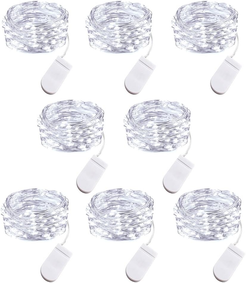 10ft 30 Micro Starry LED String Lights, Waterproof Fairy Silver Wire Lights, Moon Lights Battery Operated (Included), for DIY Wedding Chrismas Party Table Decorations Cool White, 8 Pack Gifts