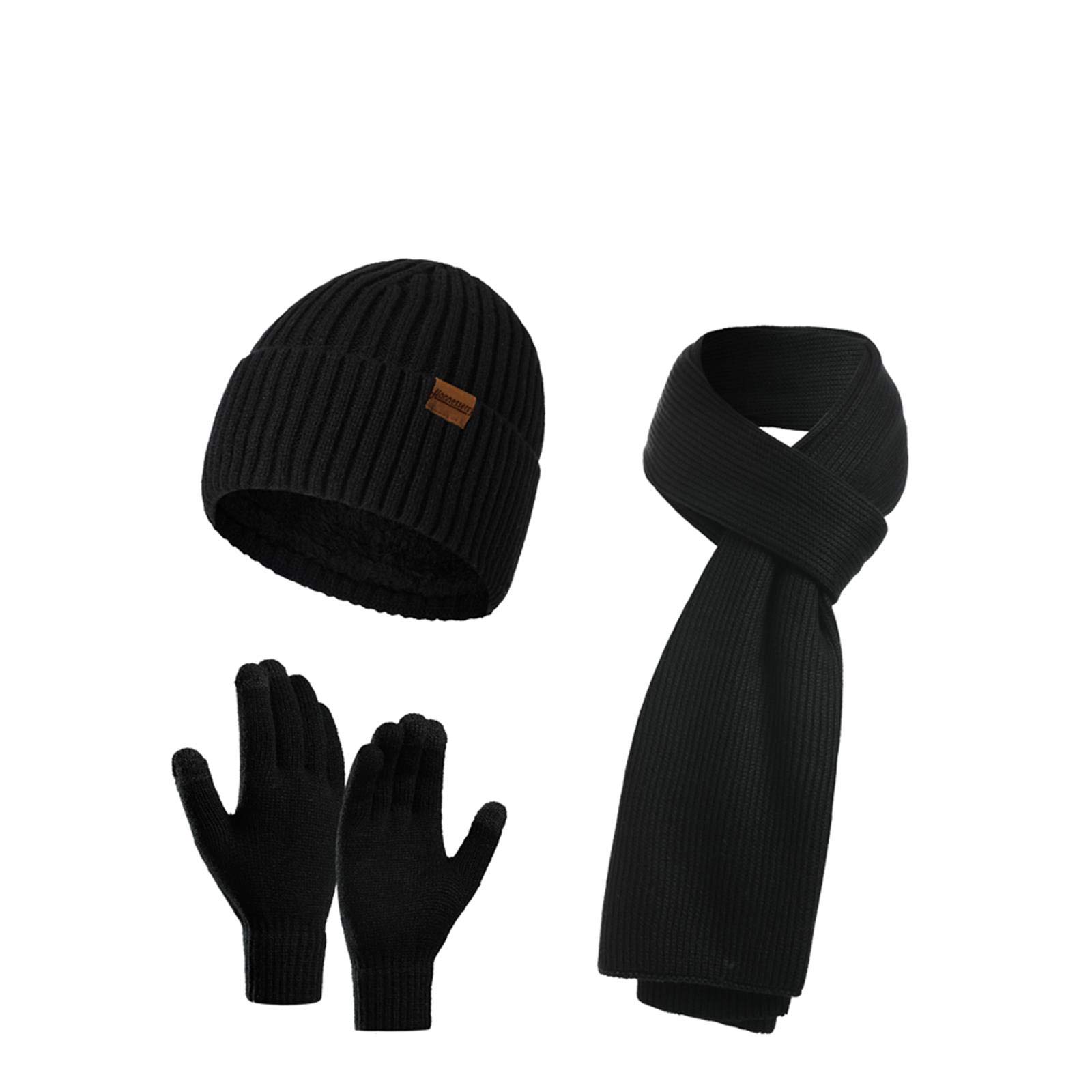 Winter Beanie Hats for Men Long Neck Scarf and Touchscreen Gloves Set with Fleece Lined Skull Caps Gifts for Men