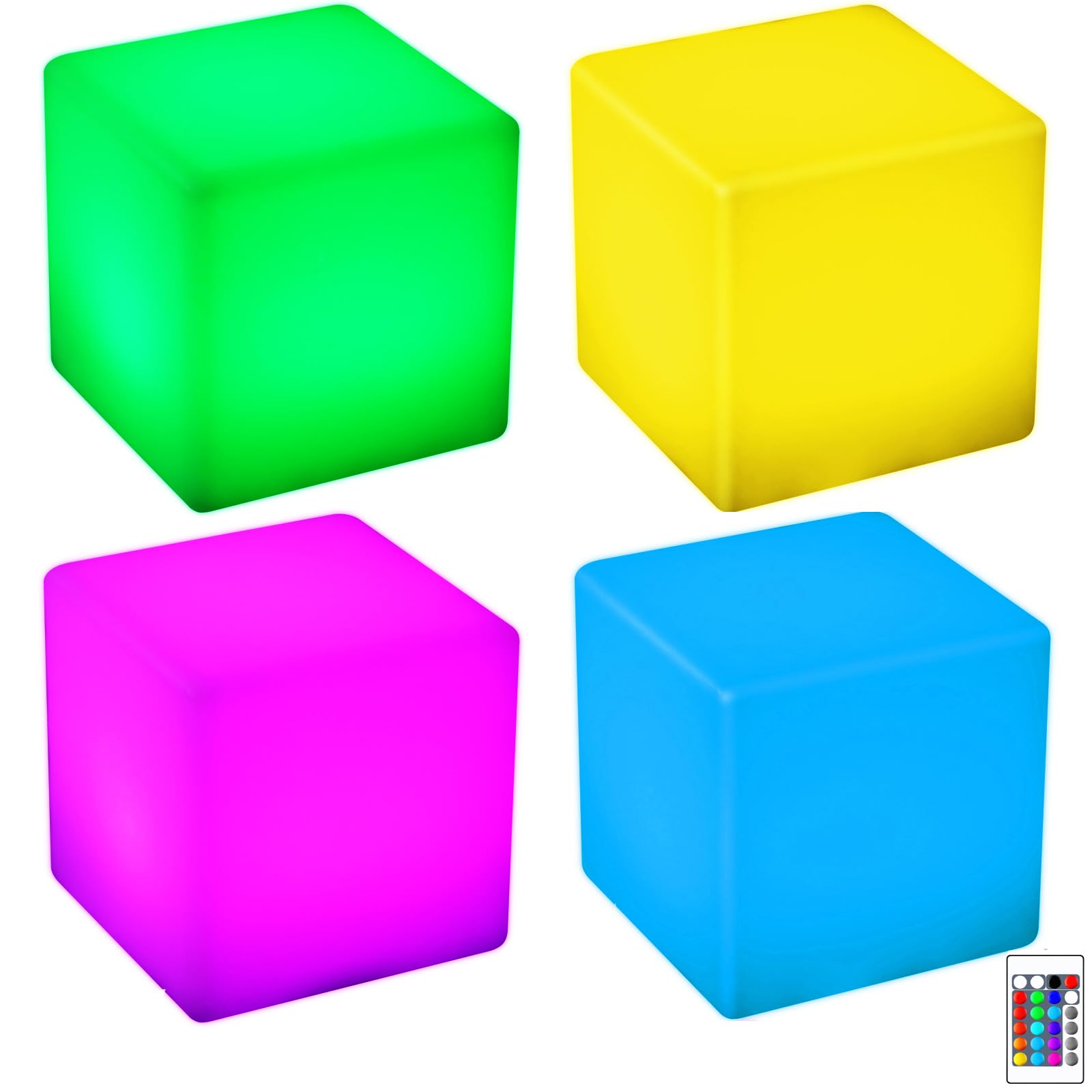 Photo 1 of Frienda 4 Pcs Light up Cubes Cool Cosmic Cube Lights 16 Colors LED Mood Lamp Waterproof LED Light Cube for Nursery Home Patio Party Decor (4 Inch)