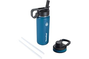 ThermoFlask 18 oz Double Wall Vacuum Insulated Stainless Steel Water Bottle with Spout and Straw Lids, Cobalt