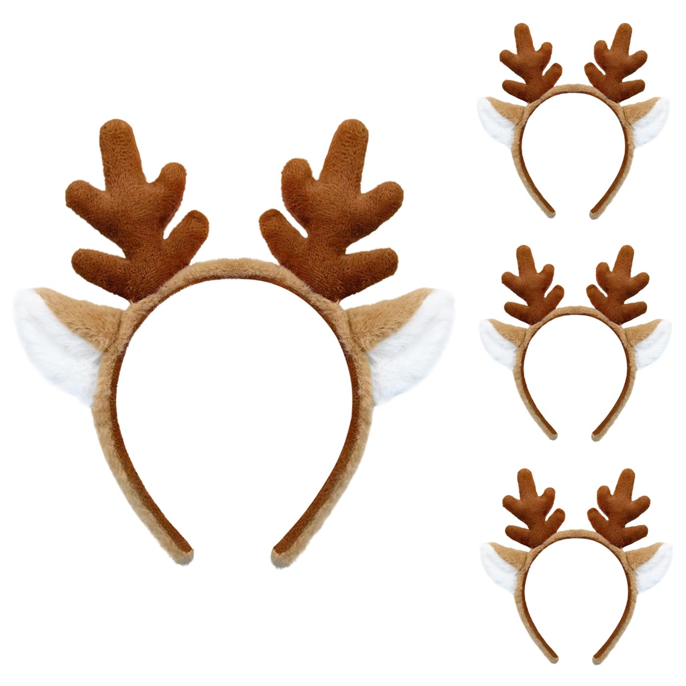 SIOTMERA 4 Pack Reindeer Antlers Headband Fluffy Animal Deer Ears Hairband Party Trips Cosplay Washing for Christmas Halloween — image 1