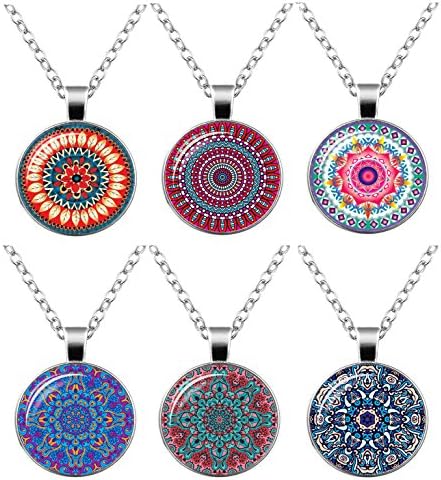 FIONUSUM 6 Pieces Flower Necklace Pendant Chain Charm Glass Necklace for Women