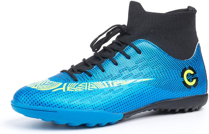 Astro Turf Football Boots Men with Cleats Boys Breatable Soccer Shoes Profession Soft Trainers Non-Slip High-Top Black Blue Green Size 3.5-12