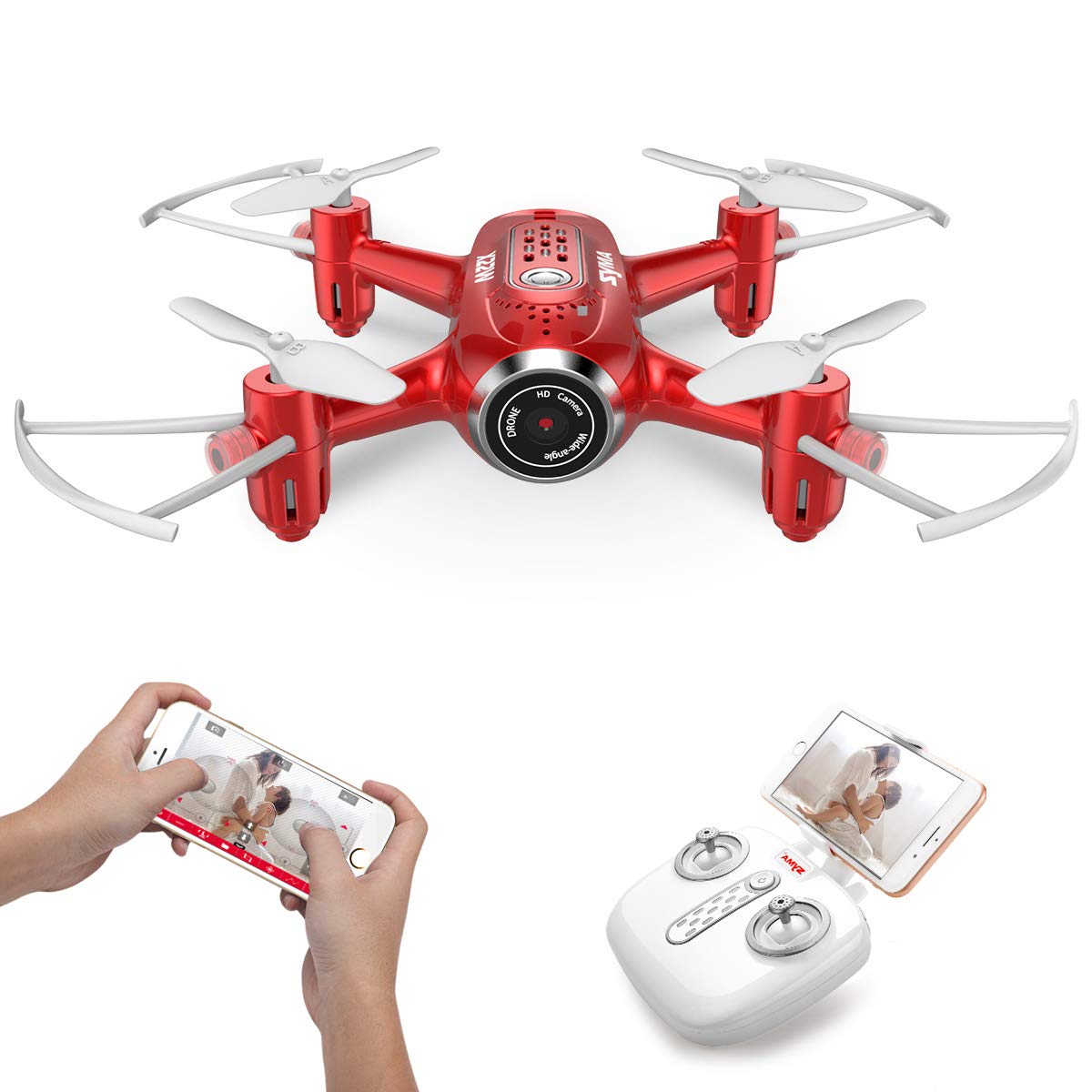 SYMA X22W Mini Drone with Camera Live Video FPV Pocket Drone for Kids and Beginners, RC Quadcopter with App Control, Altitude Hold, 3D Flips, Headless Mode and Bonus Battery, Red