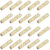 BENECREAT 100Pcs Real 18K Gold Plated Tube Beads, Carved Noodle Tube Beads Straight Spacer Beads 7x1.5mm for DIY Craft Bracelet Necklace Jewelry Making