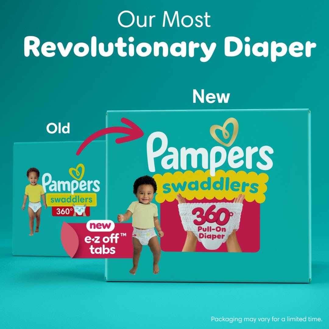 Pampers Diapers - Swaddlers 360° - Size 5, 116 Count, up to 100% Leakproof Comfy Dry Fit, Designed for Easy Changes, Pull On Baby Diaper (Packaging May Vary)