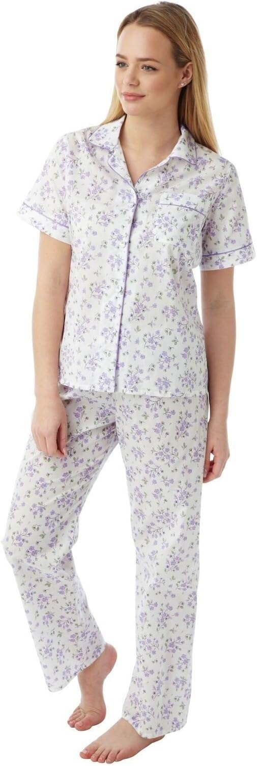 Womens Undercover Nightwear Poly Cotton Short Sleeve Floral Pyjamas Pjs Size 10-30