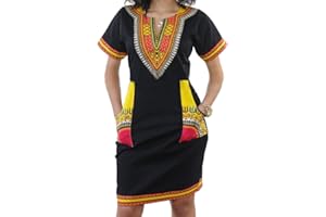 SHEKISS Womens African Attir Bohemian Dashiki Traditional Tribal Vintage Ethnic Midi Dresses