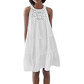 GOLDSTITCH Women's Summer Hollow Out Halter Dresses Casual Sleeveless A-Line Beach Mini Dress