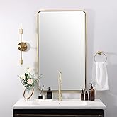 ANDY STAR 24x40 Inch Gold Bathroom Mirror, Rounded Rectangle Mirror, Brushed Brass Bathroom Vanity Mirror Oblong Tube Metal F
