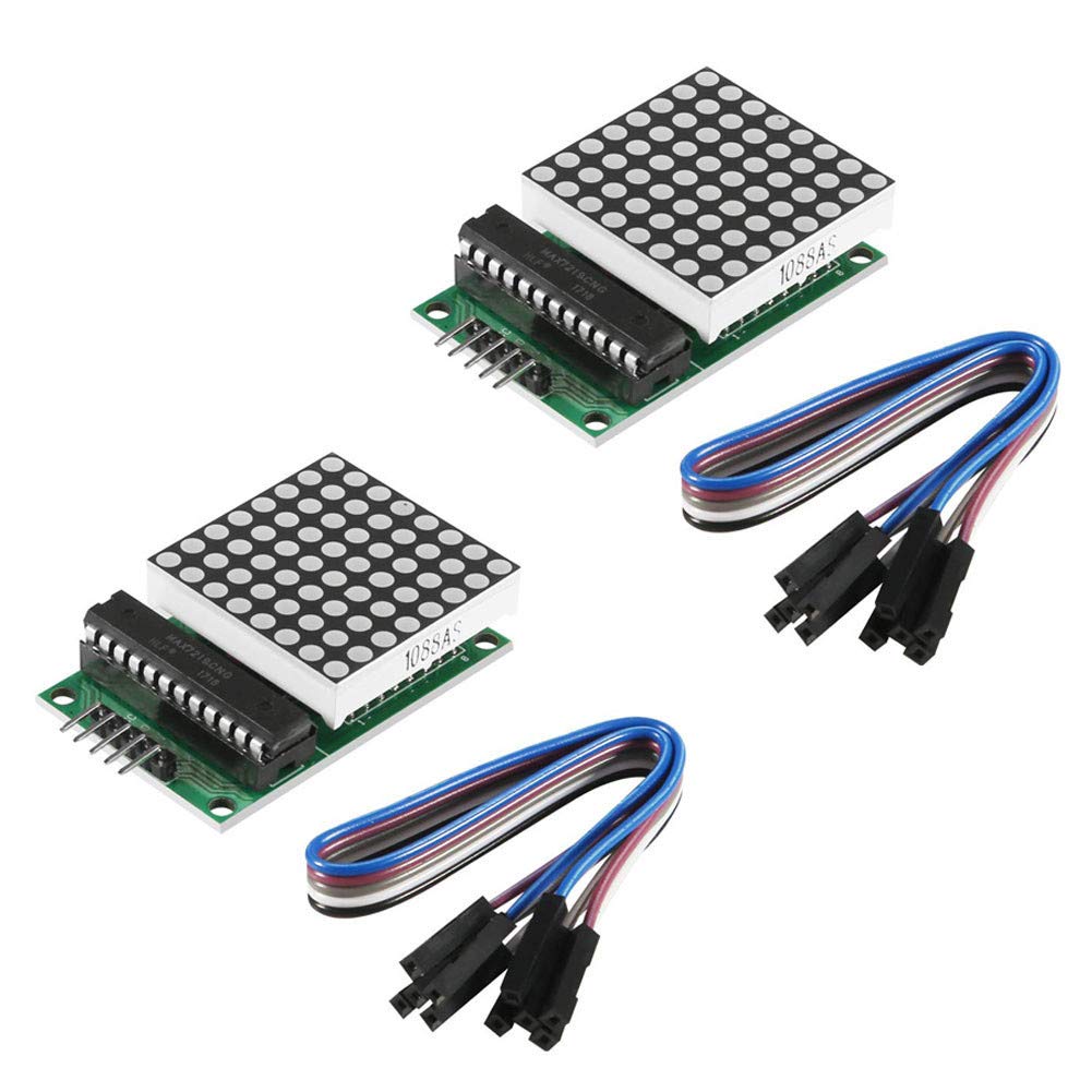 ALMOCN MAX7219 Dot Matrix Display Module Single-Chip Control LED Module DIY Kit for Arduino with 5pin Line (2pcs)