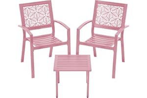 BUPPLEE Outdoor Bistro Set for 2, Stackable Modern Porch Furniture Set,Waterproof Patio Furniture Set w/2 Chairs 1 Coffee Table,Bistro Set for Indoor Outdoor Porch Garden Deck Patio