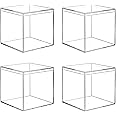 Hewomate Acrylic Boxes for Display, 3.9x3.9x3.9 Inches 4 Pack Clear Plastic Acrylic Favor Boxes, Small Acrylic Box with Lid, Square Cube Storage Containers for Candy Jewelry Pill and Tiny Item