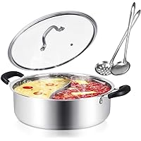 Kerykwan Food Grade 18/10 Stainless Steel Shabu Shabu Hot pot with Divider&Lid for Induction Cooktop Gas Stove Dual…