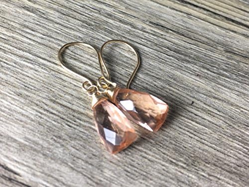 Champagne Quartz Gemstone Earrings, Gold Drops, Gemstone Dangles, Everyday earrings