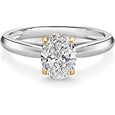 Gem Stone King 10K 2 Tone Gold IGI Certified Lab Grown Diamond Engagement Ring For Women | Diamond Oval Cut 1 Ct | E-F Color | VS1-VS2 Clarity