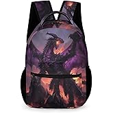 GNEW Purple Dragon Backpack Cool Backpack for Boys Girls, Fire Dragon on Volcano School Backpack, Elementary Middle High School Bookbag Travel Laptop Backpack,16.5 Inch