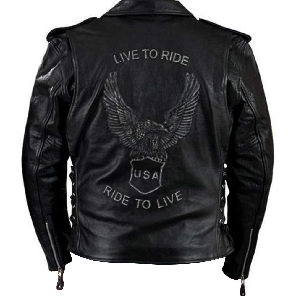 Men's Premium Classic Black Embossed Eagle Motorcycle Jackets Live to