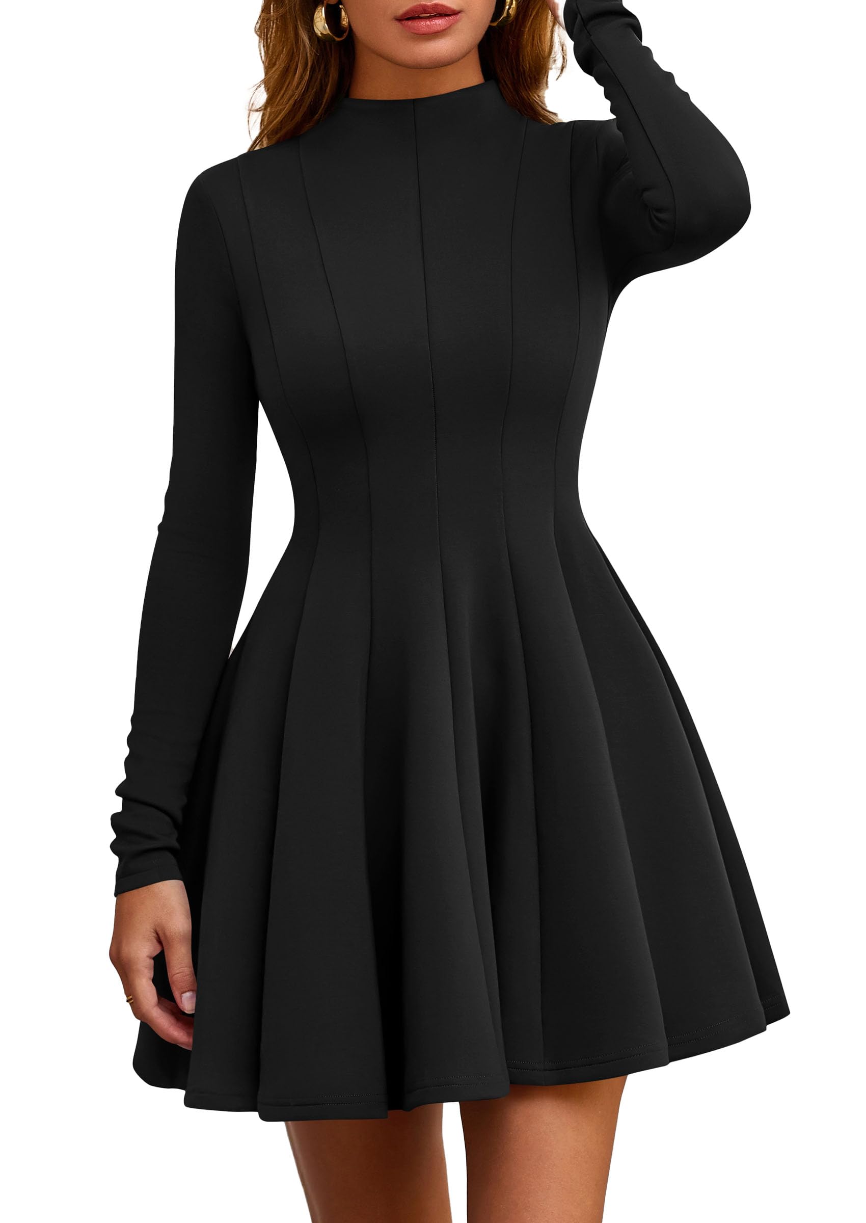 Photo 1 of PRETTYGARDEN Fall Dresses for Women Elegant Classy 2026 Casual Long Sleeve Swing A Line Ruffle Short Homecoming Party Dress (Black,Small)