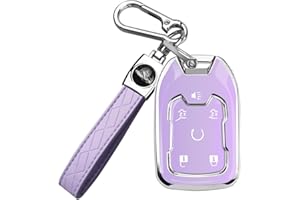 MILD EAST for GMC Key Fob Cover with Keychain, Soft TPU Full Protection Key Shell Key Case for 2016-2025 Chevy Chevrolet Suburban Tahoe GMC Yukon Acadia Terrain, 6 Buttons (Purple)