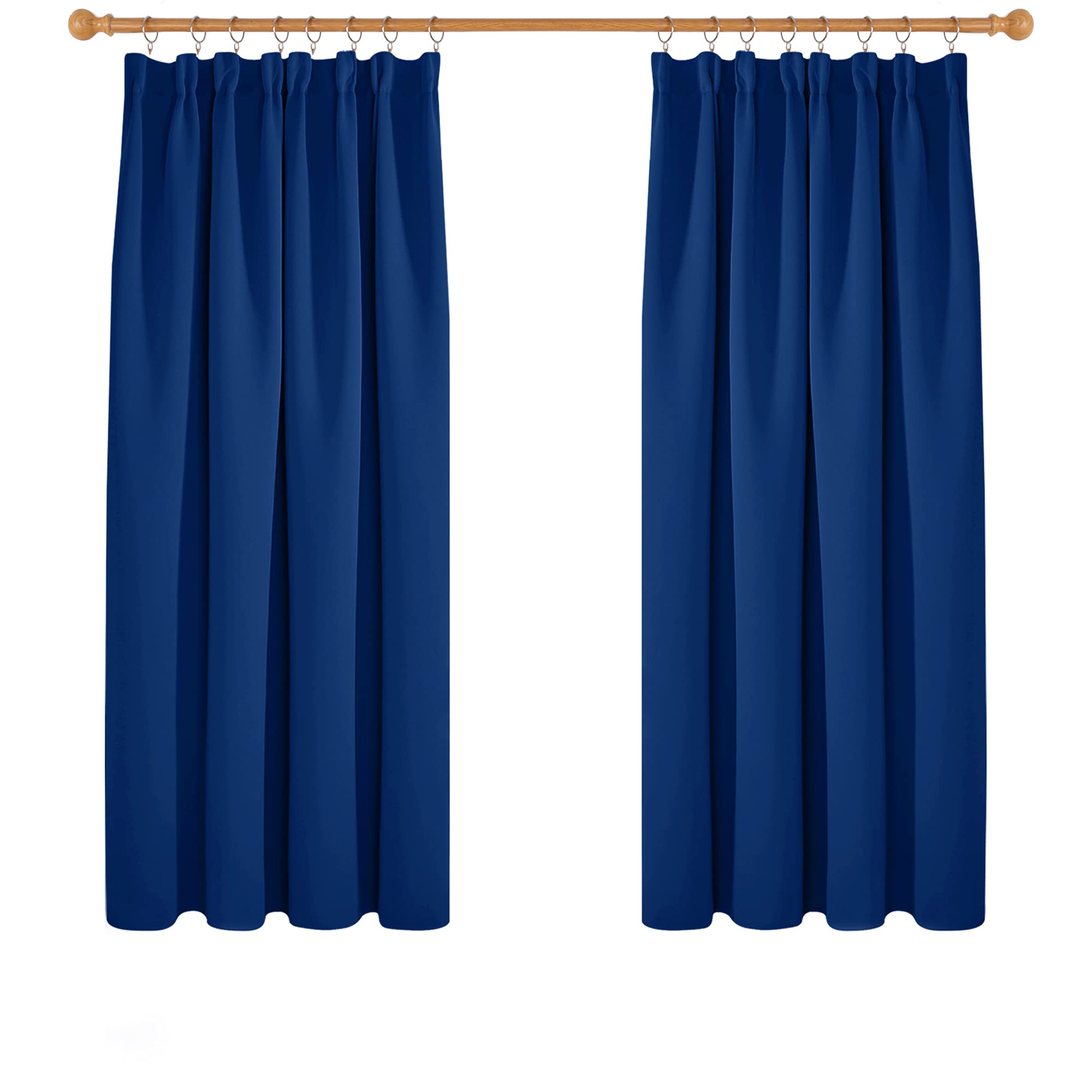 Deconovo Solid Pencil Pleat Curtains Thermal Insulated Tape Top Blackout Curtains for Boys Room 66 x 54 Blue 2 Panels