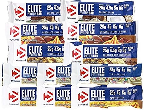 Dymatize Elite Protein Bar Variety - 3 - Chocolate Chip Cookie Dough, 3 - Vanilla Cupcake, 2 - Chocolate Peanut Butter, 2 - Peanut Butter, 2 - Coconut Cream