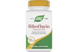 Nature's Way Riboflavin Vitamin B2, Supports Cellular Energy Production*, High Potency Riboflavin, 100 mg per Serving, 100 Capsules (Packaging May Vary)