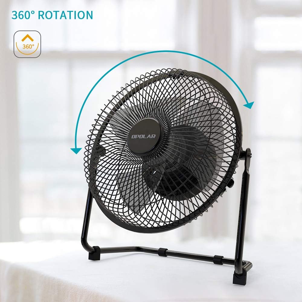 OPOLAR Battery Operated Rechargeable Desk Fan for Home Camping Hurricane, 9 Inch Battery Powered USB Fan with Metal Frame, Quiet Portable Fan with 5200 mAh Capacity & Strong Airflow: Home & Kitchen