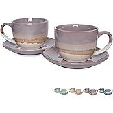 Bosmarlin Ceramic Cappuccino Cup and Saucer Set of 2, 10 Oz, Coffee Cups for Latte, Espresso, Tea, Dishwasher and Microwave Safe (Purple)