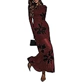 Verdusa Women's Floral Mesh Maxi Dresses Elegant Formal Long Sleeve Spring Wedding Guest Dress Cocktail