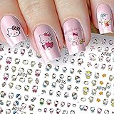 12 Sheets hello kitty nail stickers Cat Nail Art Decorations Stickers for Kids, Cat Dog Rabbit Nail Stickers 3D Self-Adhesive