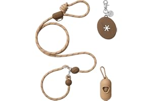 VETRESKA Hands-Free Dog Leash, 8FT Adjustable Rope Leash for Medium Large Dogs, Waist/Crossbody Slip Lead Leashes for Walking, No Pull Dog Leashes with Bag Dispenser, Clip, 3 in 1 Walk Kit (Coffee)