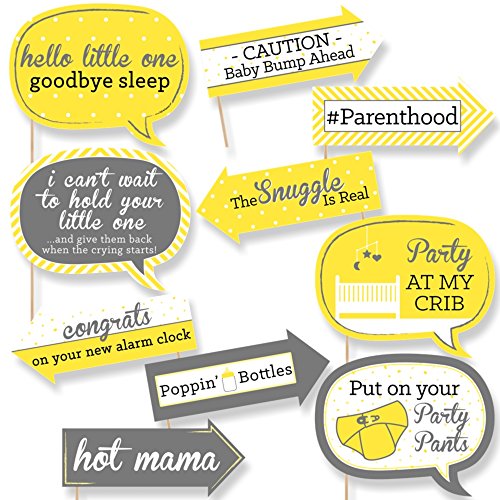 Funny Yellow and Gray – Hello Little One – Baby Shower Photo Booth Props Kit – 10 Piece