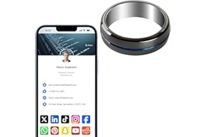 EFFASAFLINK Customized Online Profile, Digital Business Card, Tungsten Steel NFC Ring, Tap to Share Social Information, for iPhone & Android (Blue & Black, US#9)