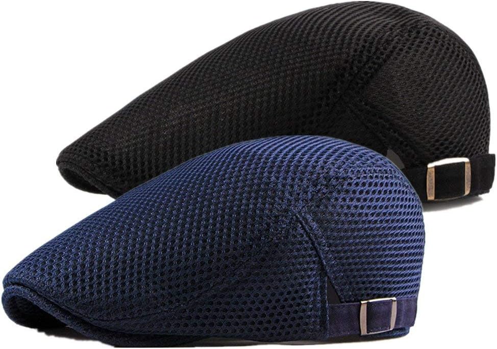 Bigface Up 2 Pack Men's Flat Cap Mesh Beret Cabbie Hunting Hat Summer Newsboy Ivy Cap