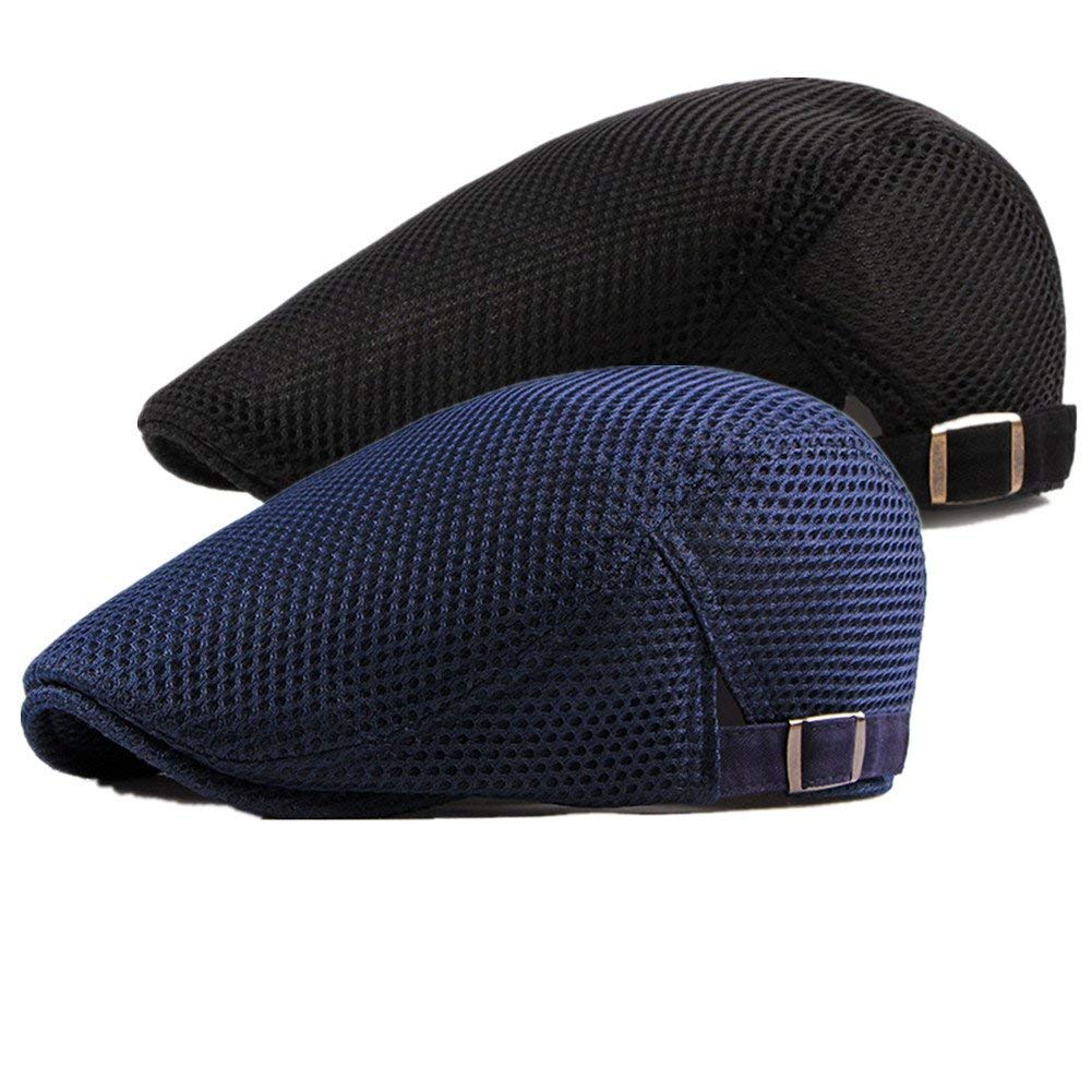 Bigface Up 2 Pack Men's Flat Cap Mesh Beret Cabbie Hunting Hat Summer Newsboy Ivy Cap