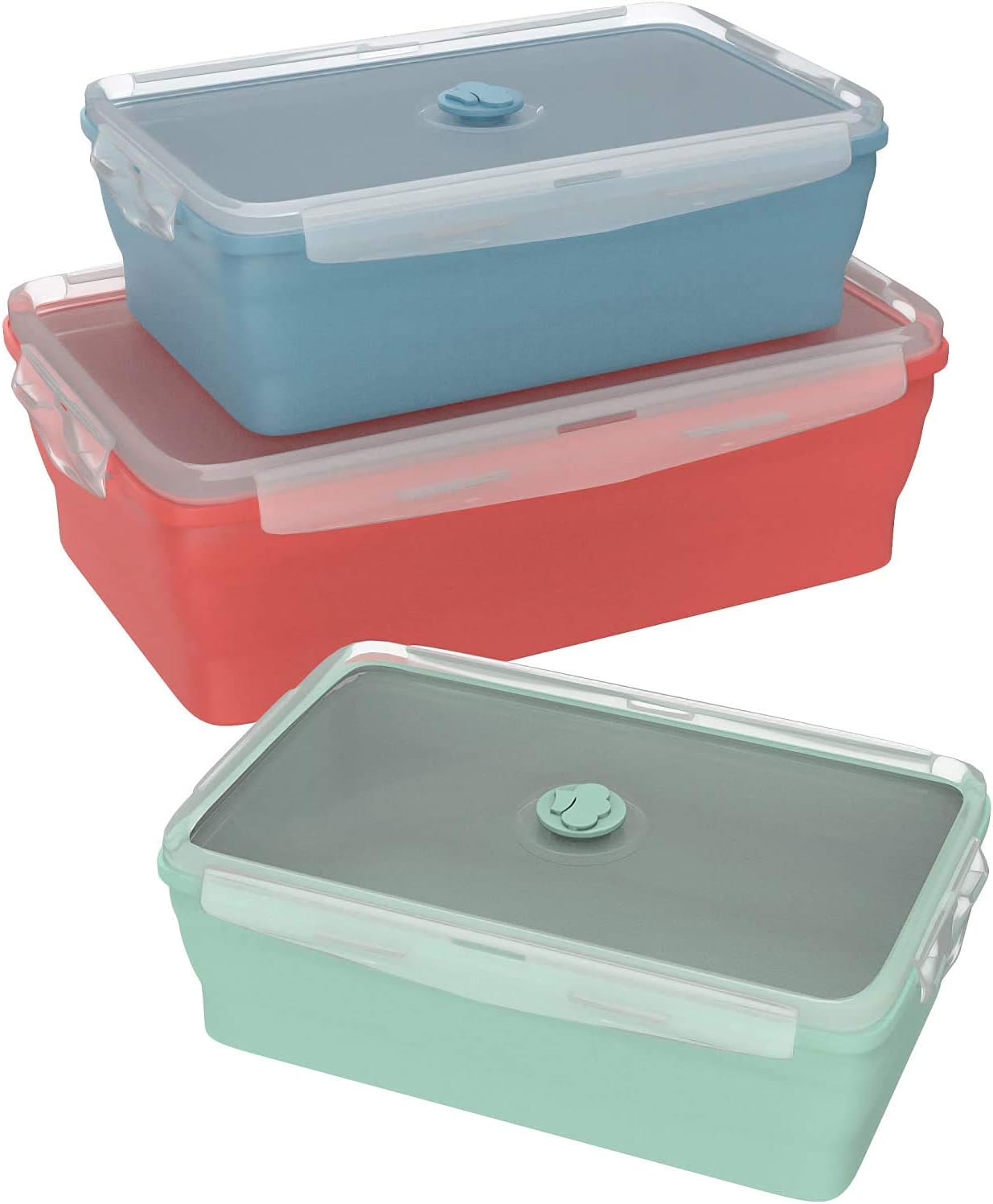 Wamery Silicone Food Storage Containers Set Of 3 Bpa Free Small & Large Meal Prep Containers with Airtight Plastic Lids - Collapsible Food Containers for Travel and Camping Microwave & Dishwasher Safe