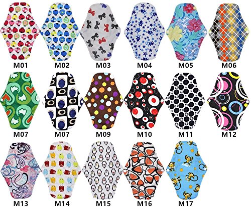 Asenappy Washable Cloth Menstrual Pads 5 PCS Reusable Sanitary Pads+1 bag (Medium, Mixed Prints)