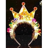 Zoestar Light Up Happy Birthday Crown Headband Glow Ball Hair Bands Sparkly Birthday Party Hair Accessories Women