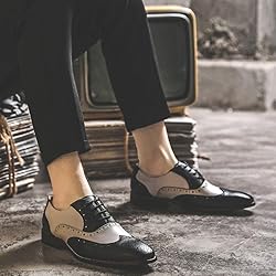 HuitJours Men Black White Brogues Wingtip Dress