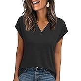 Womens Summer Tops Casual Spring V Neck T Shirts Cap Sleeve Basic Trendy Blouses Beach Vacation Clothes Fashion Outfits 2026