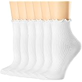 Mcool Mary Womens Ruffle Socks, Cute Ankle Winter Warm Knit Cotton Frilly Sock 6 Pack