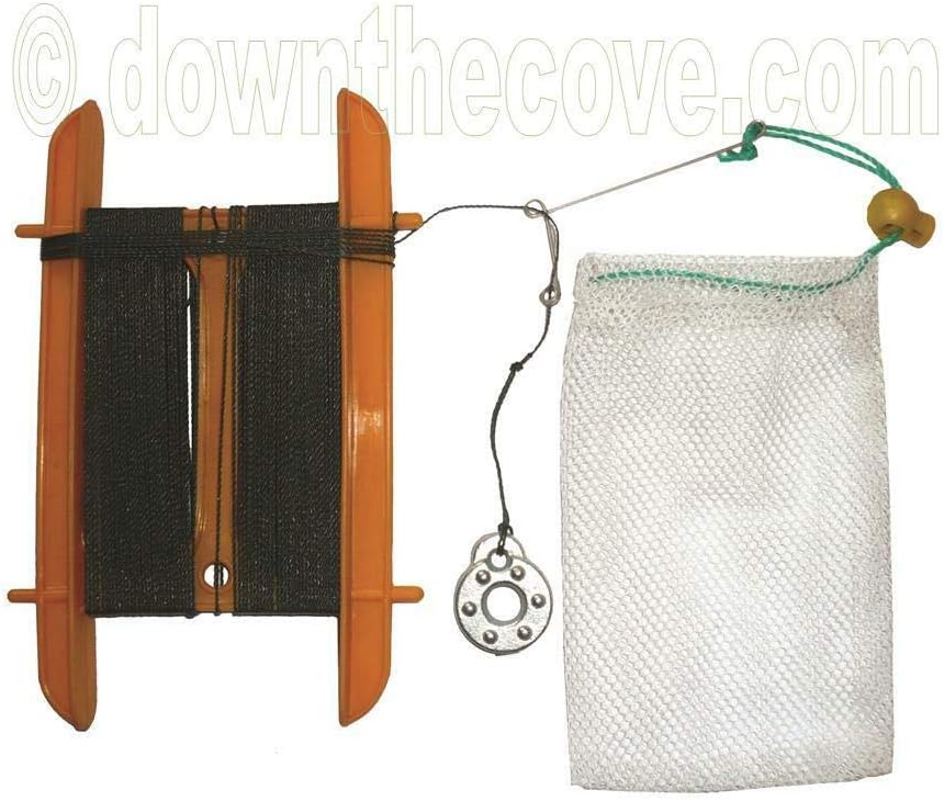 GWUK Set of 2 Large Orange Crab Hand Line Reel with 13m of Rope Booms Weight and Net for Fishing Crabbing