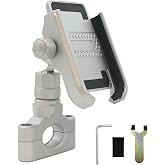 Reckkiiaotu Motorcycle Phone Mount, Anti-Shake Aluminum Handlebar Holder | Adjustable Angle, 360&deg; Rotation, CNC Aluminum, Fit 4-7" Phones, for 0.78-1.18" Handlebar Bike Bicycle Scooter ATV (Silver)