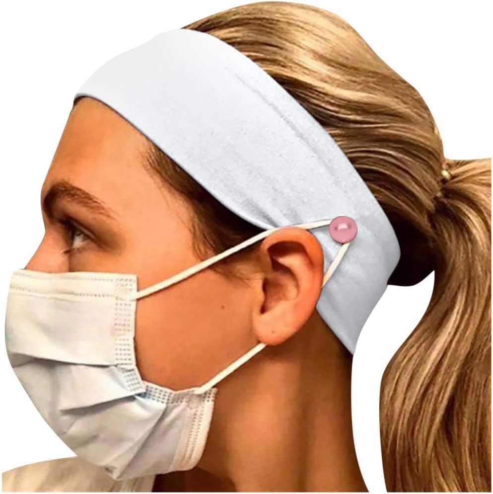 Headbands with Buttons for Nurses | Headband for Holding Mask for Doctors & Healthcare Workers (Mask not Included) | Moisture Wicking, Soft, Premium Sweat Band Solid Color (White)