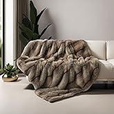 Faux Fur Throw Blanket, Super Soft and Cozy Plush Blanket for Bed and Couch, All Season Blanket for Home Decor (Brown, 74''x90'')