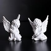 orenm 2 Pack Resin Cherubs White Angel Statue Figurine, Garden Sleeping Cherub Statue Sculpture Indoor Outdoor Home Decoratio